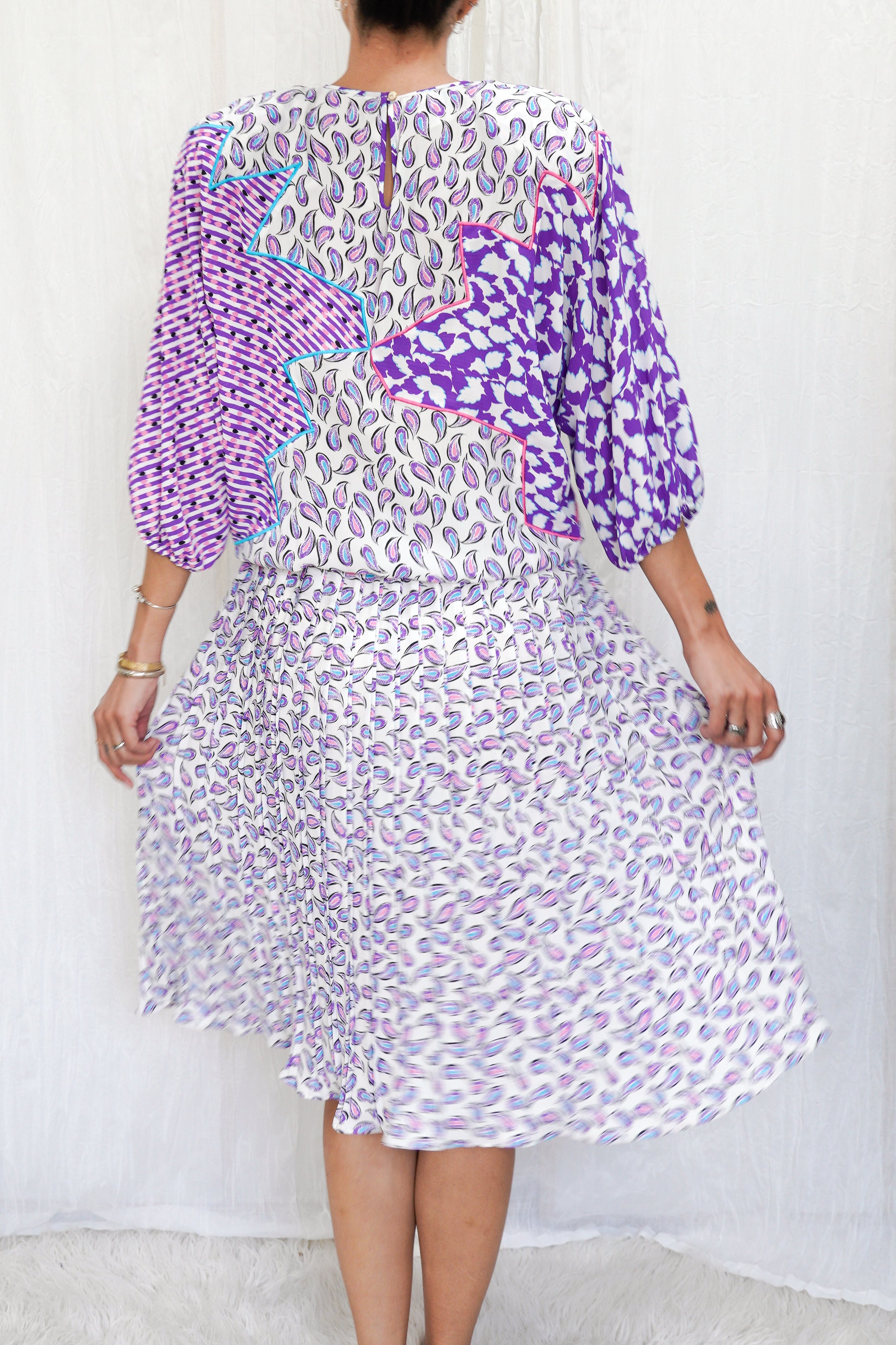 Vintage 1980s Diane Freis Mixed Print Midi Dress