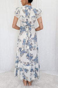 Vintage 1970s Blue Floral Prairie Maxi Dress