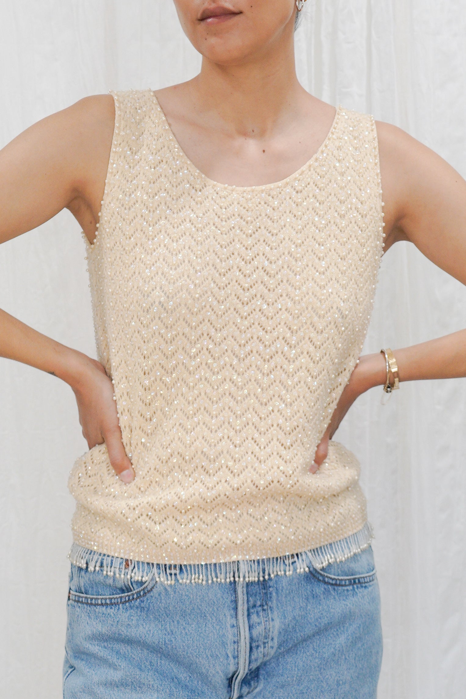 Vintage 1950-1960s Hand Beaded Knit Tank Top