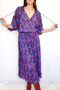 Vintage 1980s Diane Freis Floral Dot Mixed Print V-Neck Maxi Dress