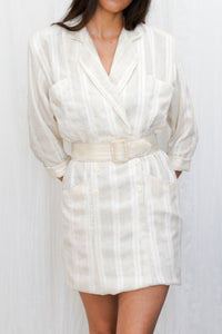 Vintage 1980s Ivory/ Ecru Striped Blazer Style Midi Dress