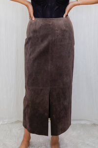 Vintage 1990s Mocha Brown Suede Midi Skirt