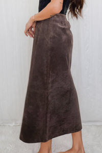 Vintage 1990s Mocha Brown Suede Midi Skirt