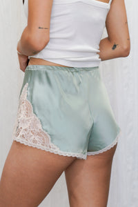 Vintage Christian Dior Sage Green Silk Satin Mini Shorts