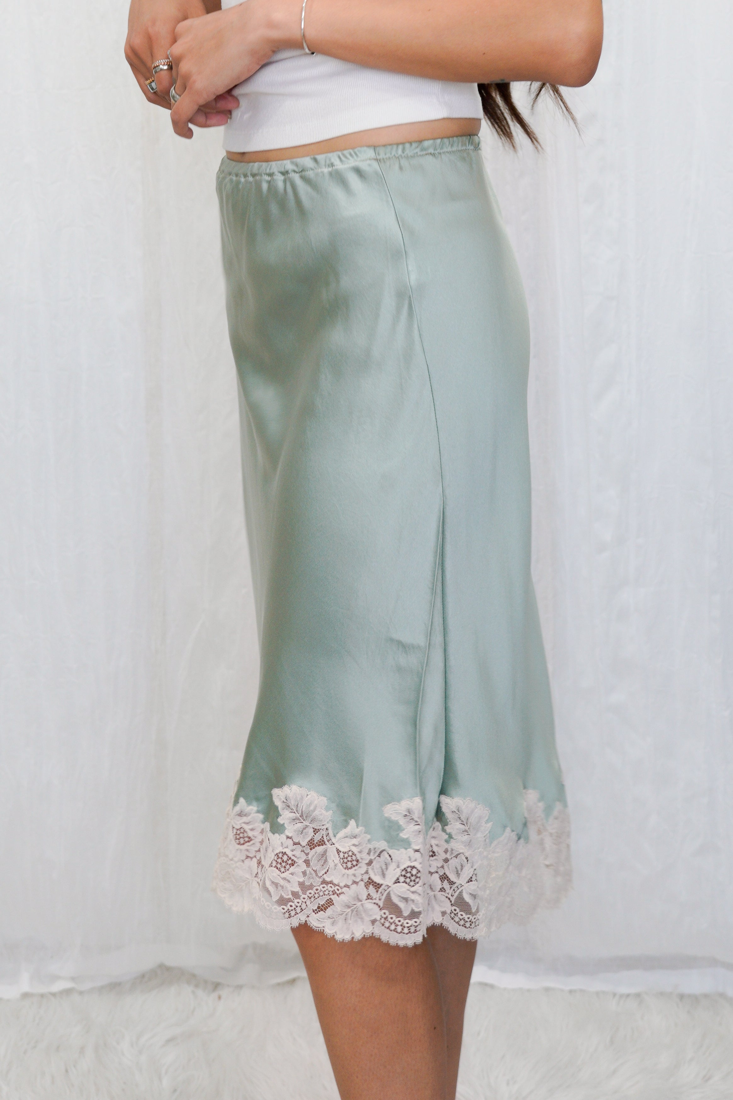 Vintage Christian Dior Sage Green Silk Slip Skirt