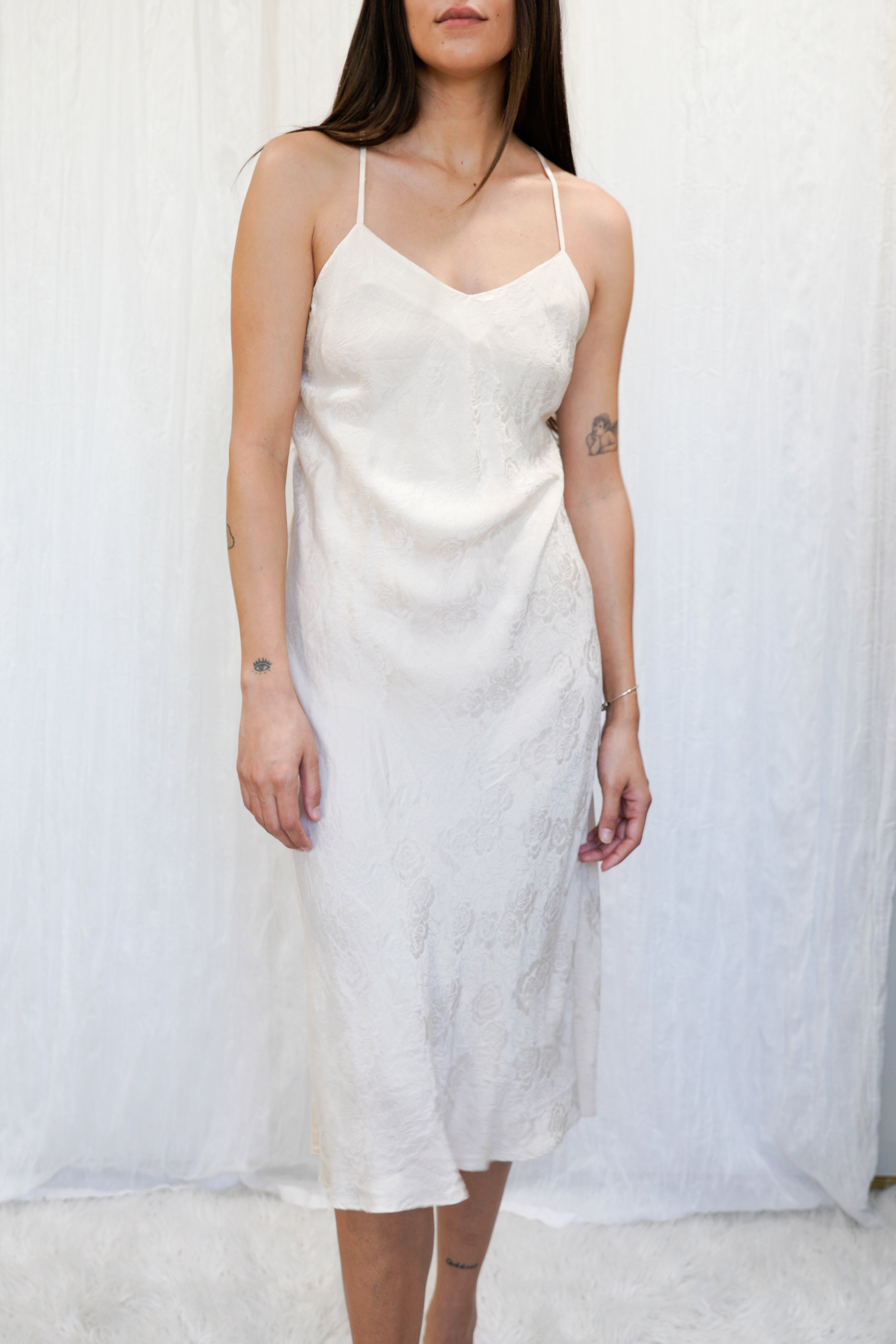 VINTAGE 1990s Ivory Silk Jacquard Bias Slip Dress