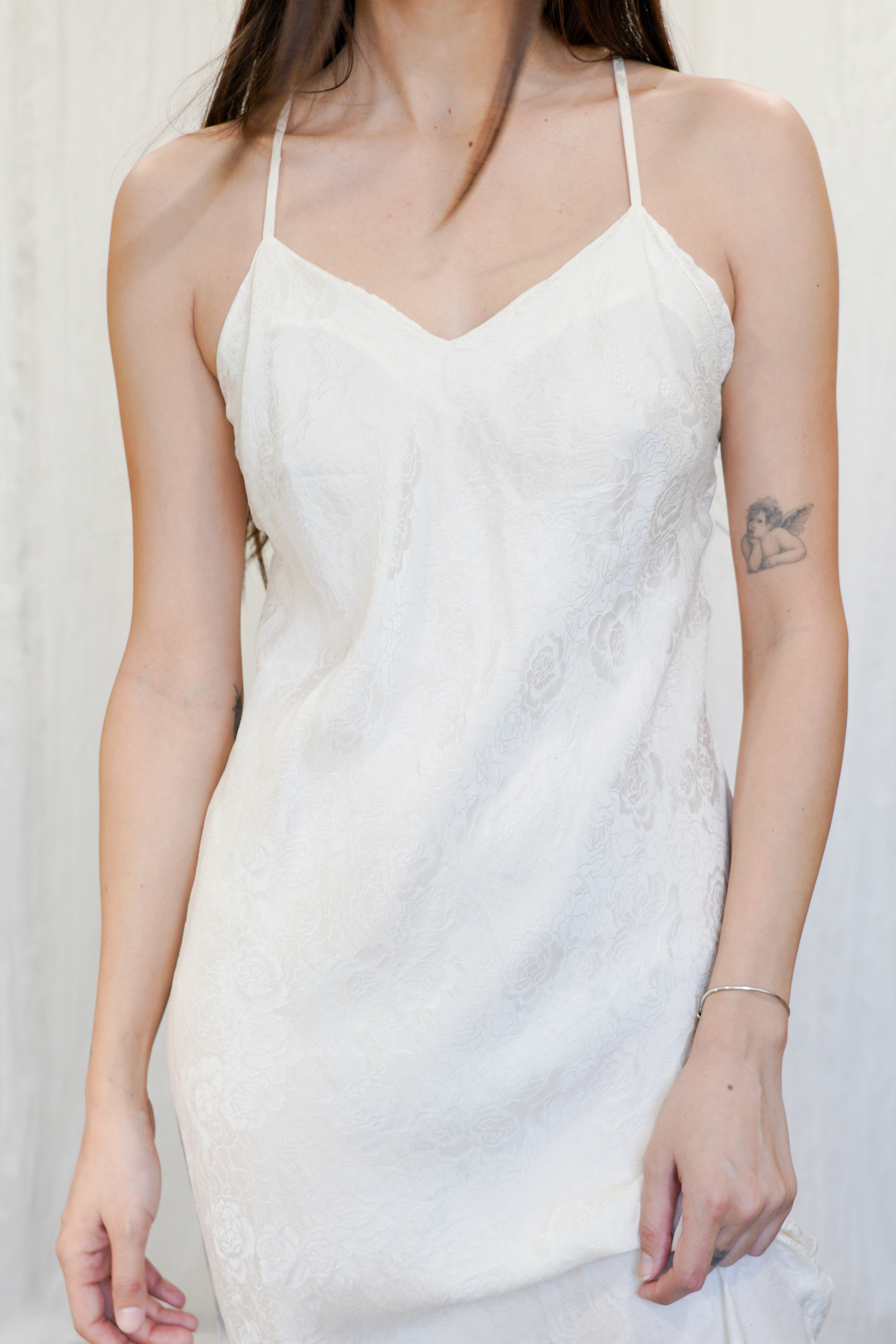 VINTAGE 1990s Ivory Silk Jacquard Bias Slip Dress