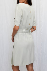 Vintage 1980-90s Crepe Knee-Length Pleated Dress with Matching Self Belt