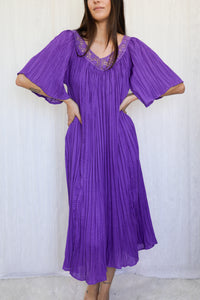 VINTAGE 1970s Crinkle Gauze Boho Midi Dress