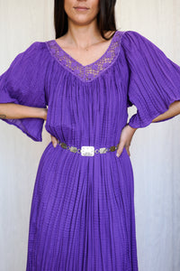 VINTAGE 1970s Crinkle Gauze Boho Midi Dress