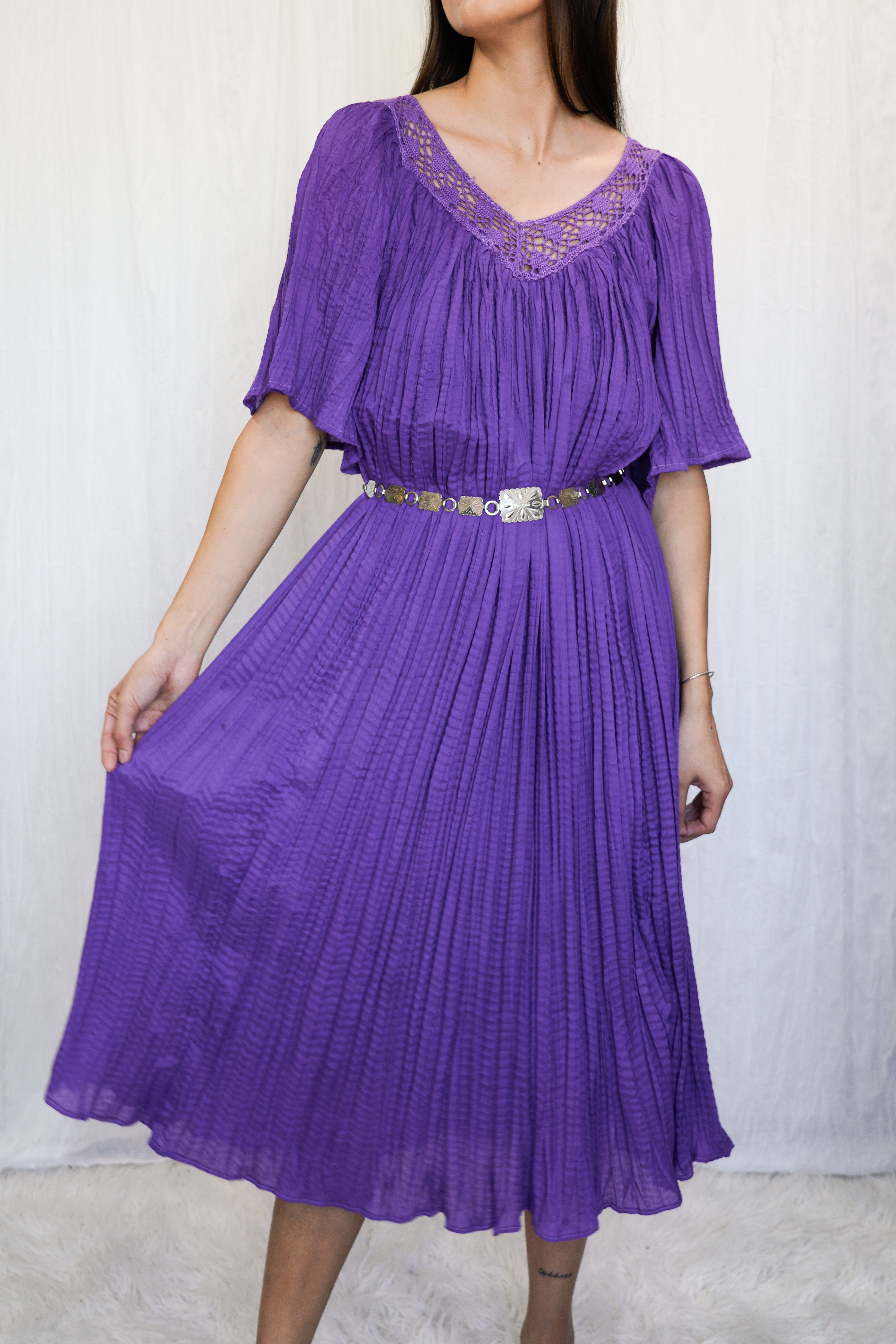 VINTAGE 1970s Crinkle Gauze Boho Midi Dress