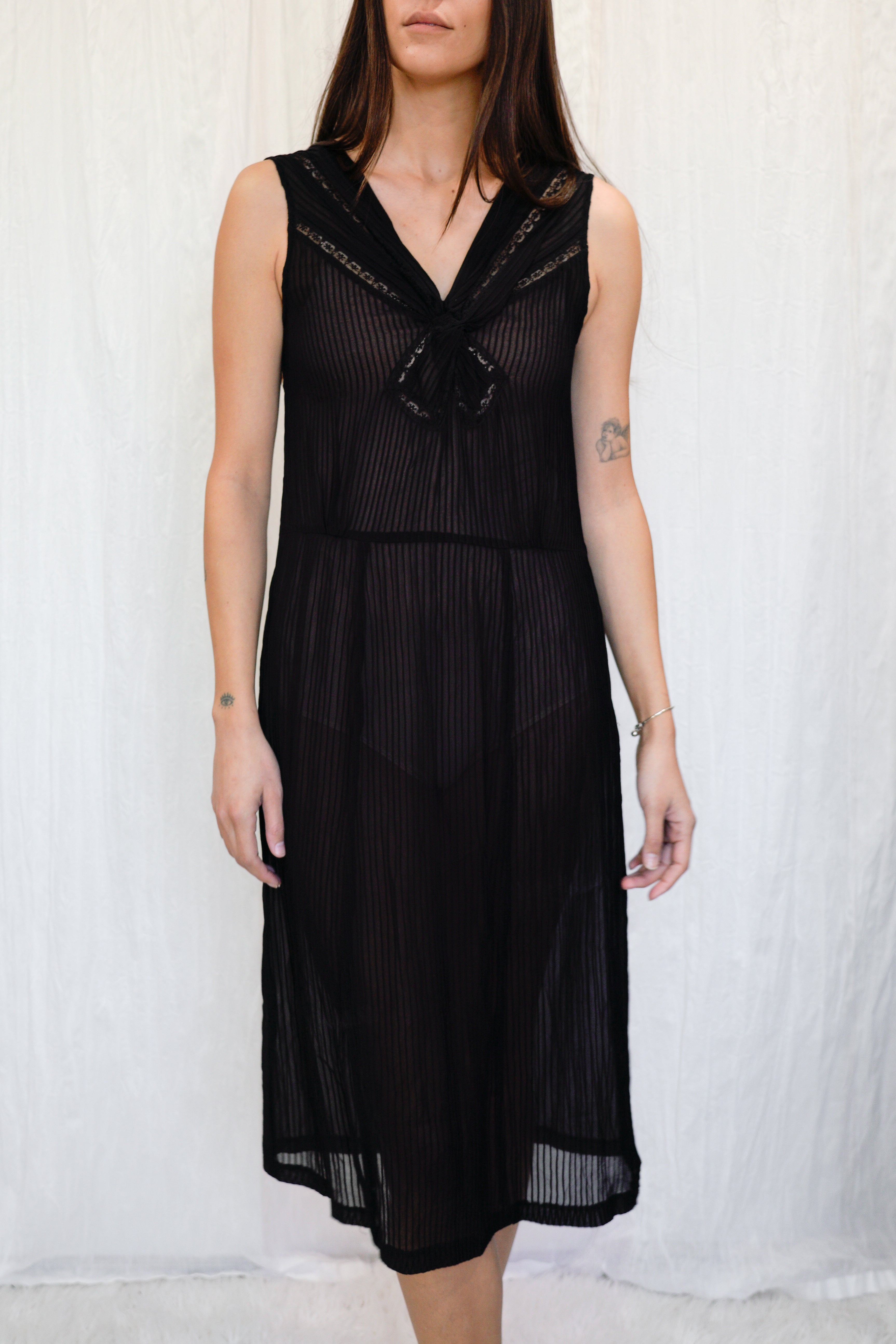 Vintage 1920s Inspired Pin-Tuck Chiffon Midi Dress