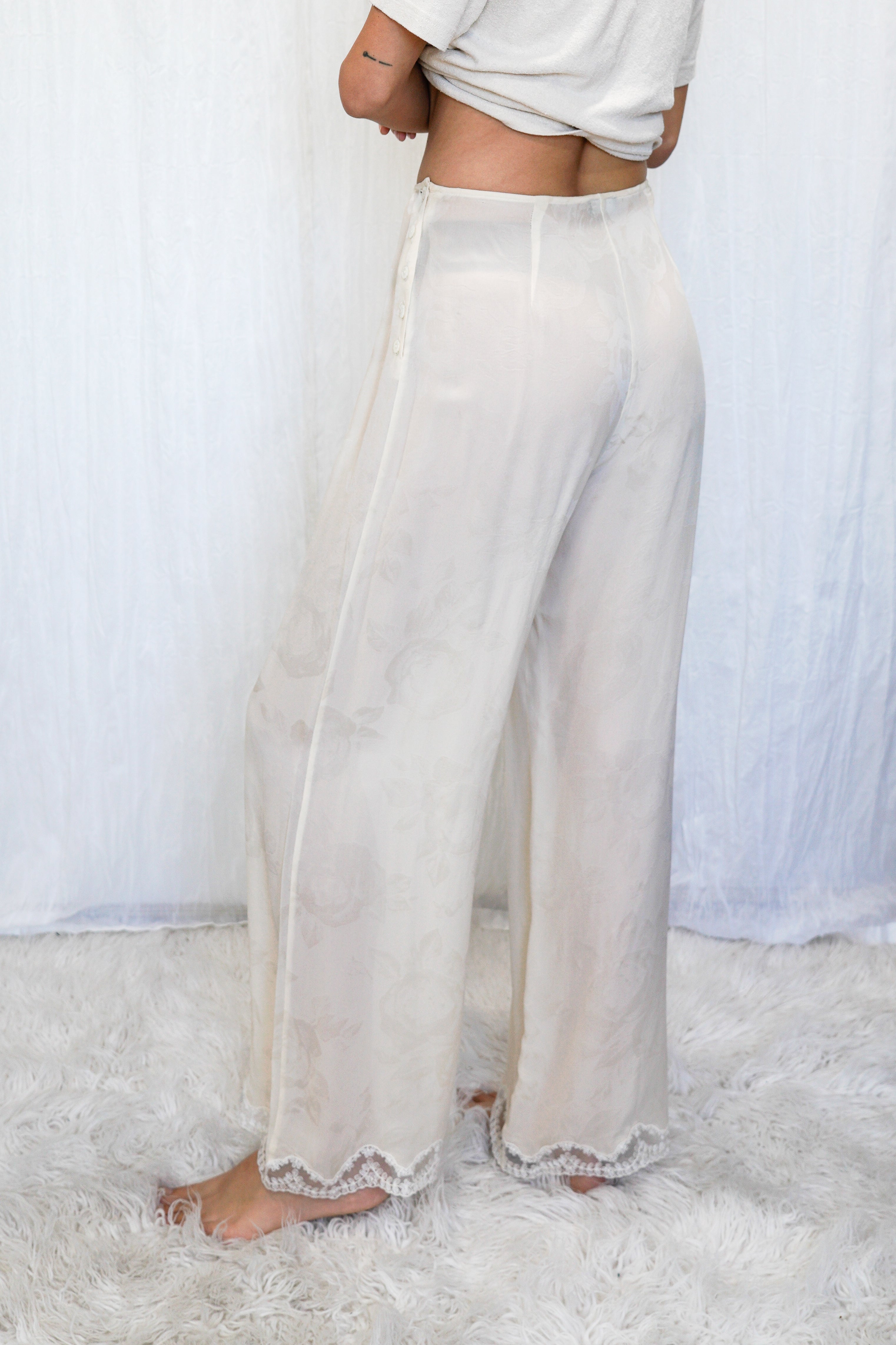 Vintage 1990s Lolita Lempicka Floral Chiffon Pants