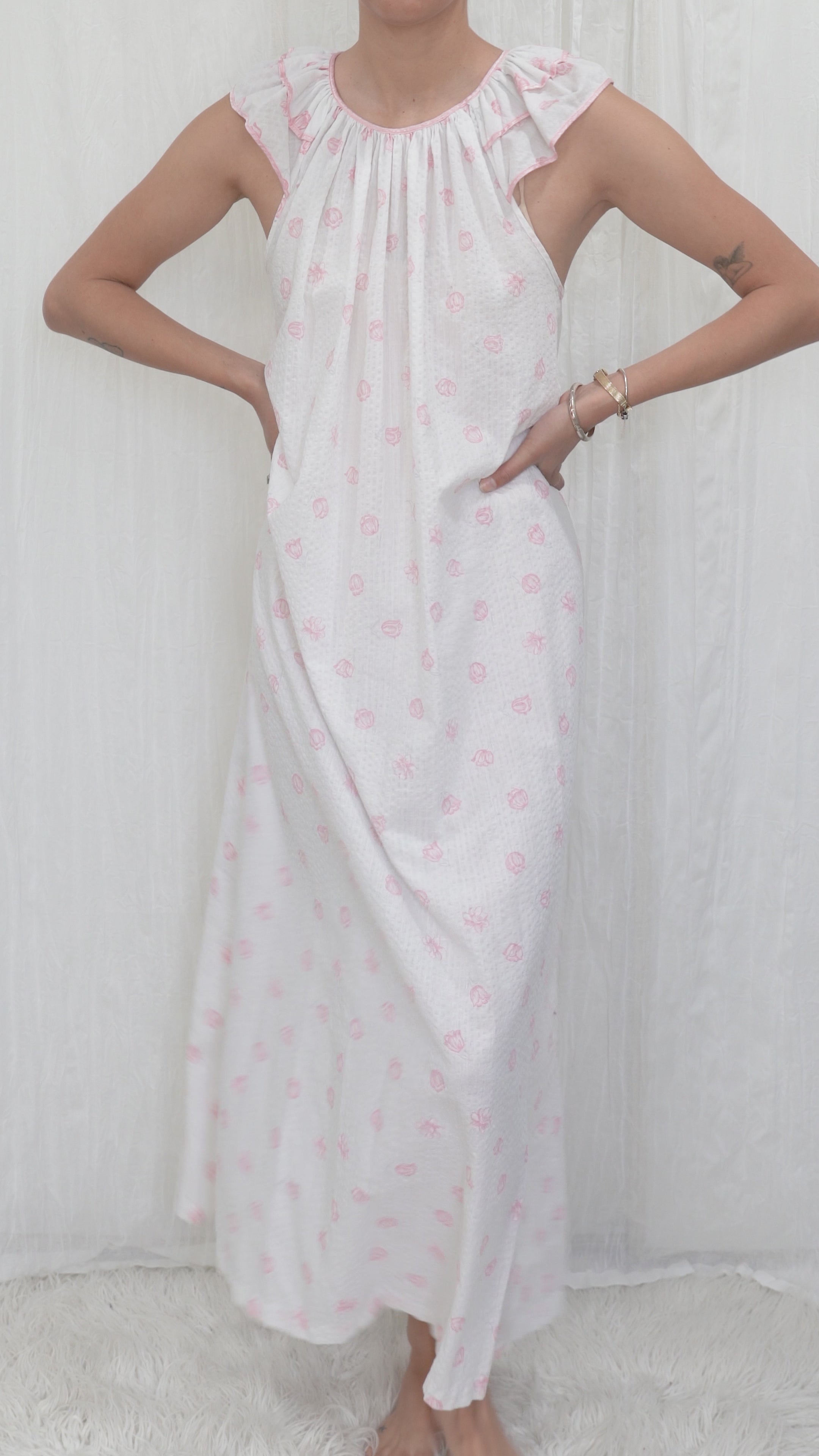 Vintage Seersucker Maxi Nightie Dress