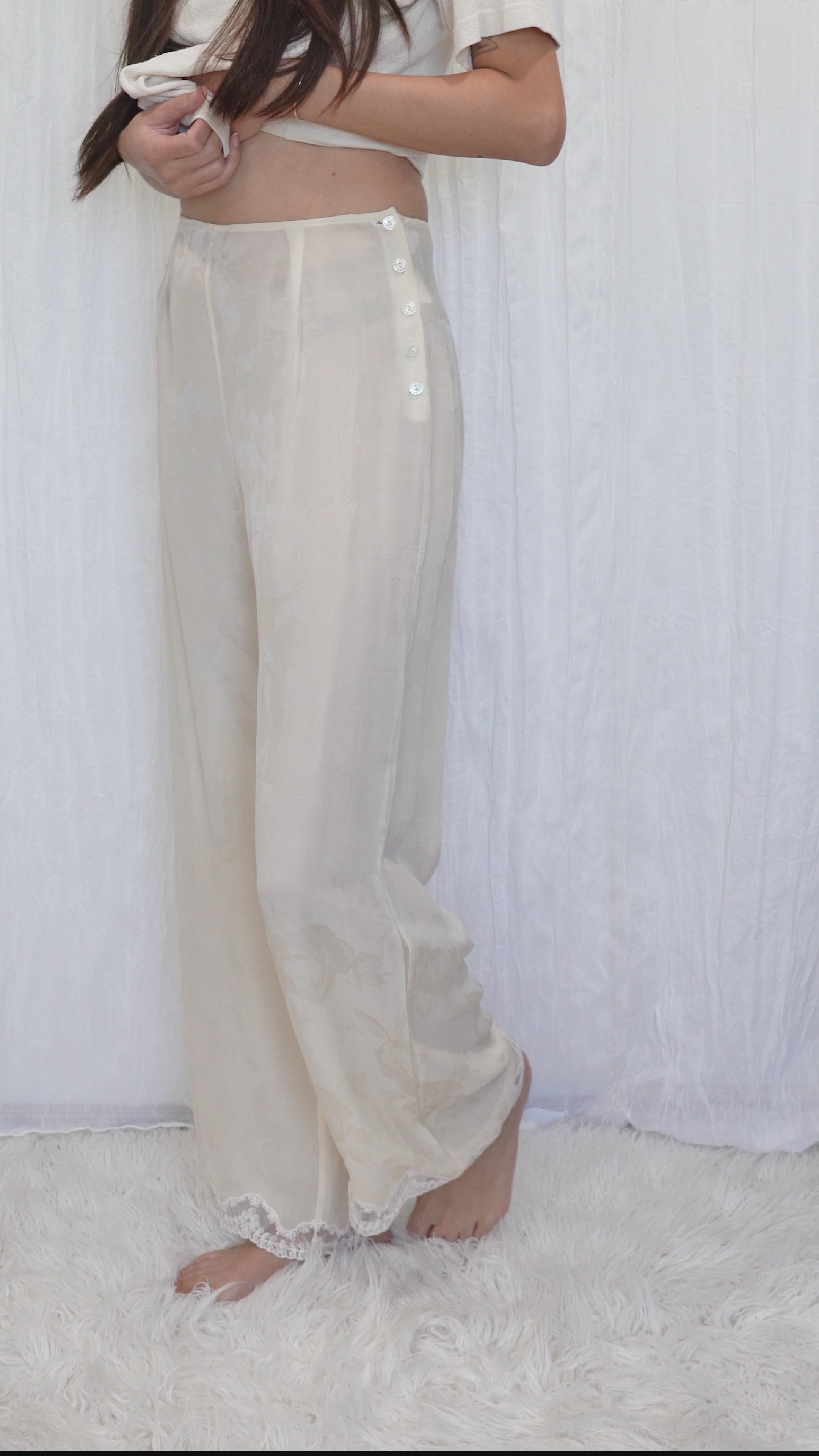 Vintage 1990s Lolita Lempicka Floral Chiffon Pants