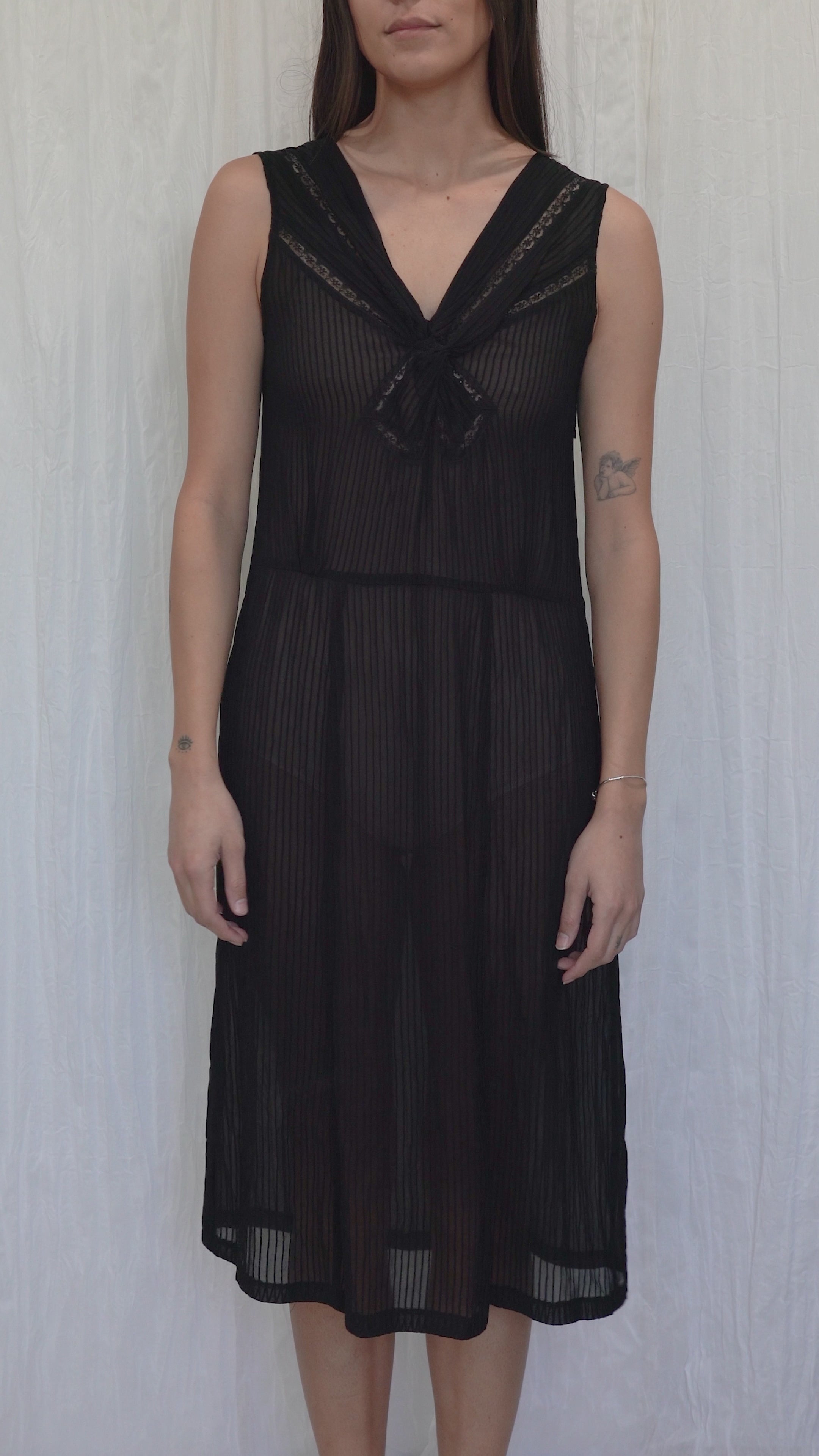 Vintage 1920s Inspired Pin-Tuck Chiffon Midi Dress