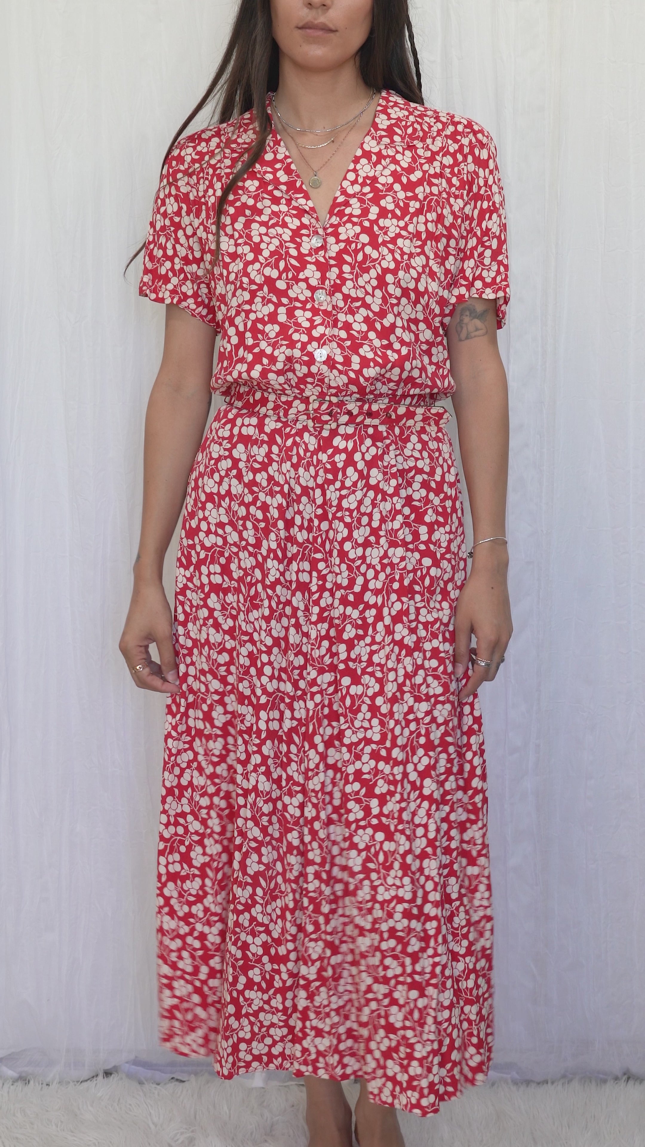 Vintage 1990s Carol Anderson Cherry Print Maxi Dress