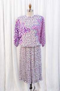 Vintage 1980s Diane Freis Mixed Print Midi Dress