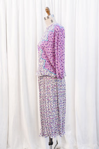 Vintage 1980s Diane Freis Mixed Print Midi Dress