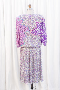 Vintage 1980s Diane Freis Mixed Print Midi Dress