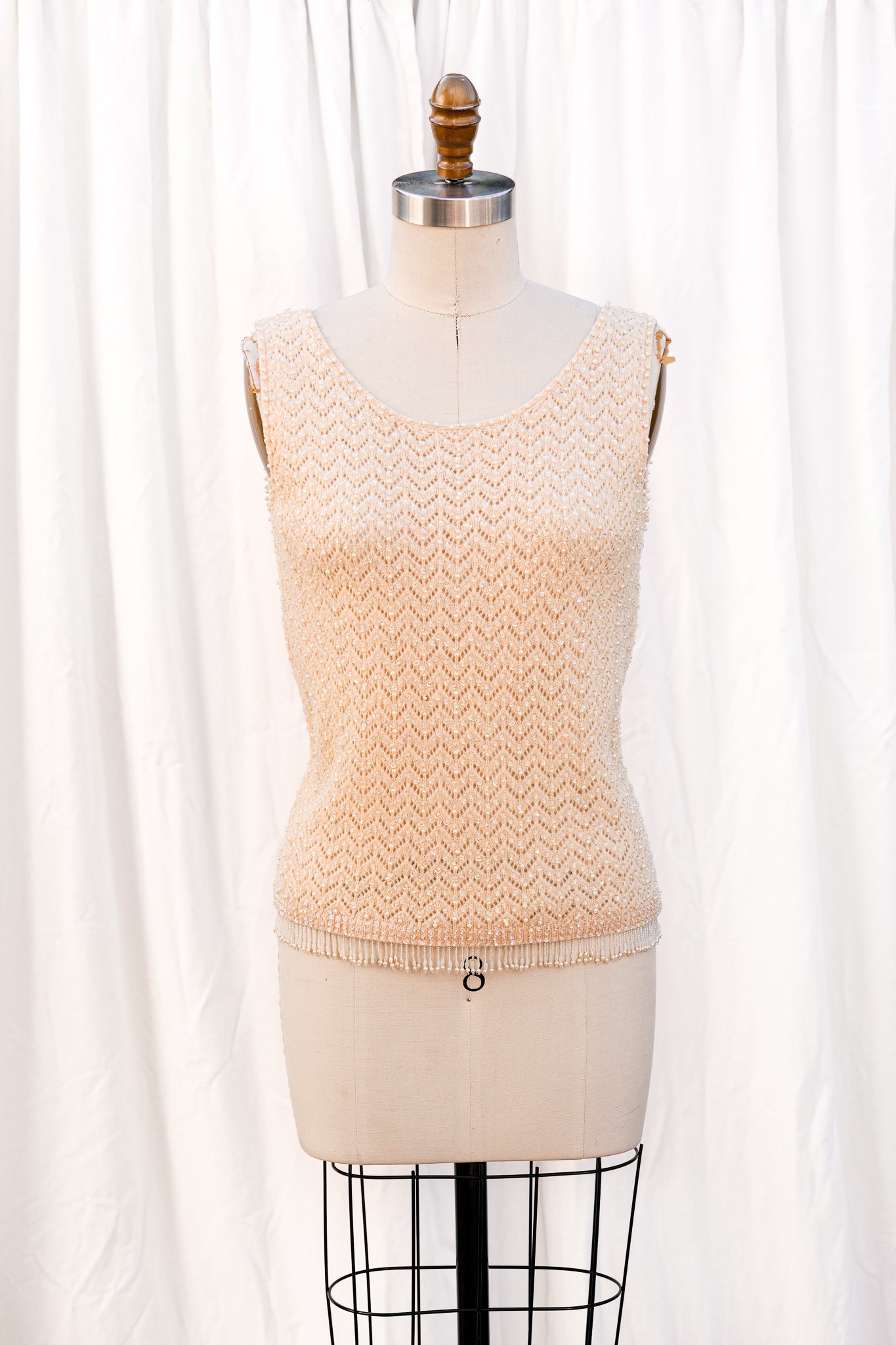 Vintage 1950-1960s Hand Beaded Knit Tank Top
