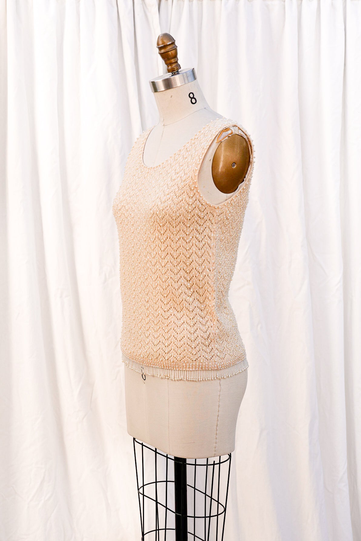 Vintage 1950-1960s Hand Beaded Knit Tank Top