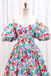 VINTAGE 1980's VICTOR COSTA COTTON FLORAL DRESS