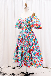 VINTAGE 1980's VICTOR COSTA COTTON FLORAL DRESS