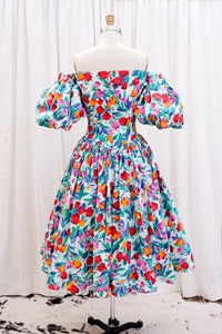 VINTAGE 1980's VICTOR COSTA COTTON FLORAL DRESS