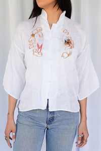 VINTAGE 1960's EMBROIDERED JACQUARD BLOUSE