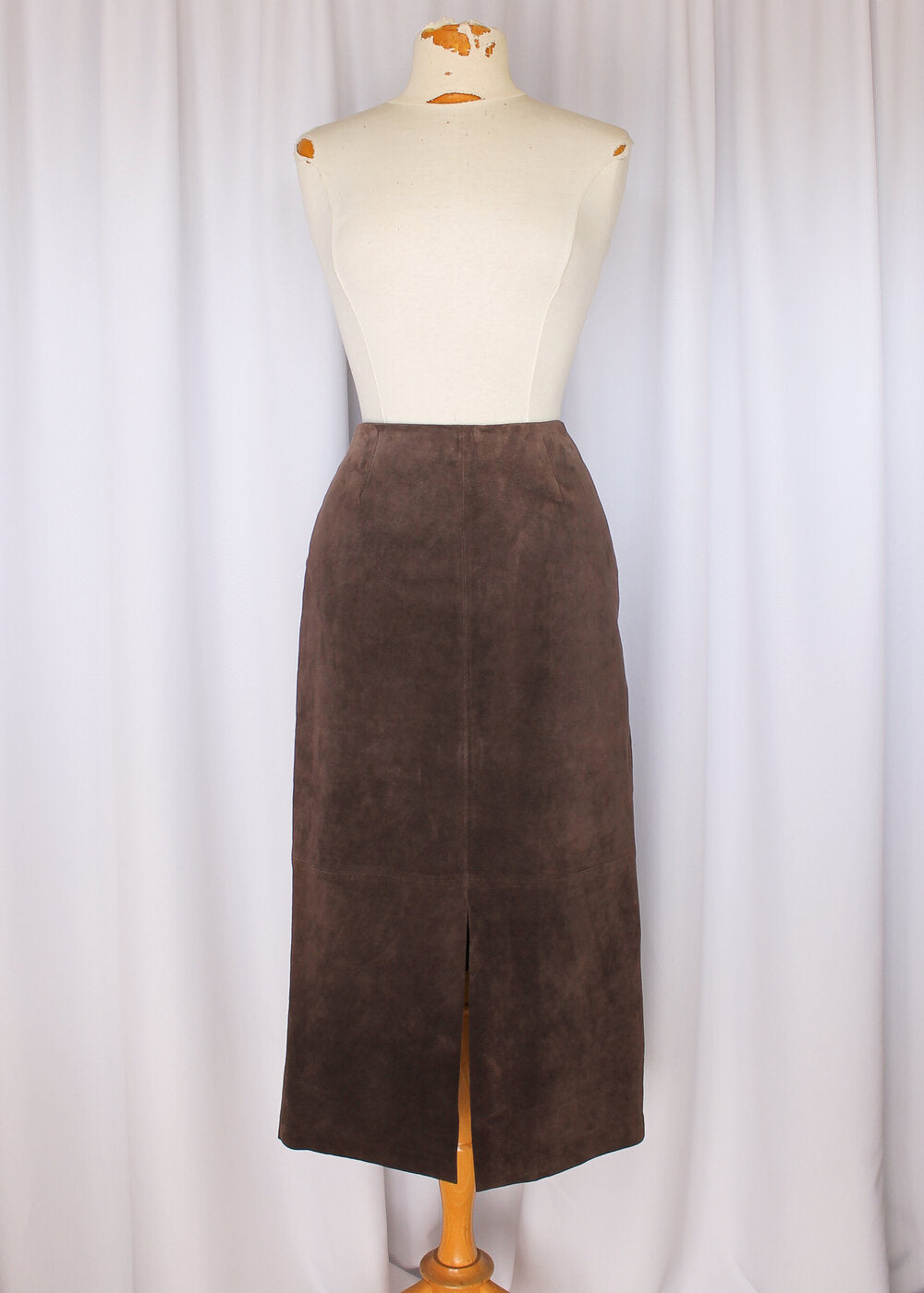 Vintage 1990s Mocha Brown Suede Midi Skirt