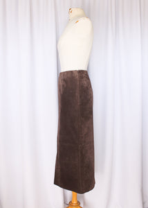 Vintage 1990s Mocha Brown Suede Midi Skirt