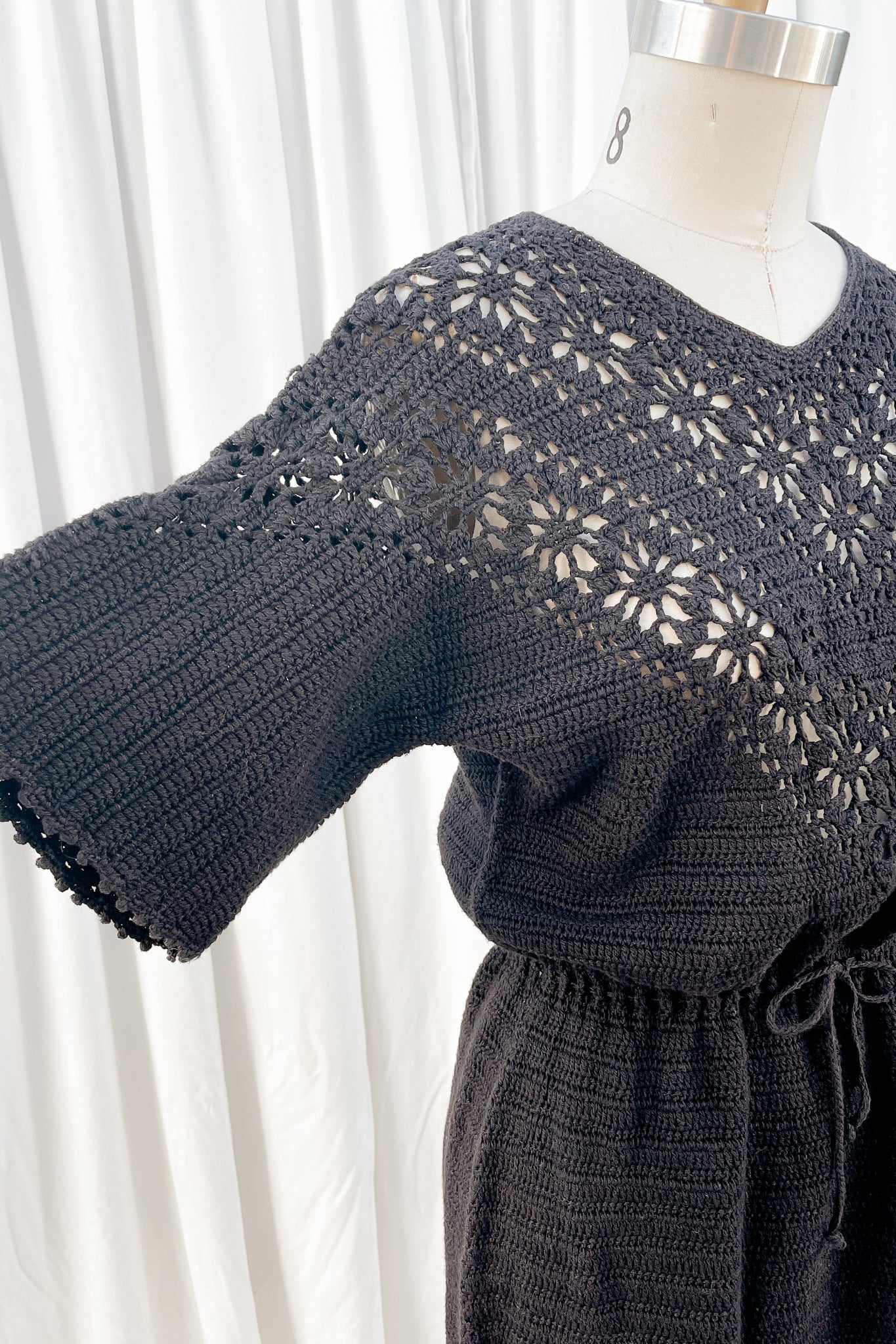 Vintage Hand-Crocheted Black Midi Dress