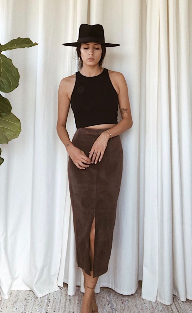 Vintage 1990s Mocha Brown Suede Midi Skirt